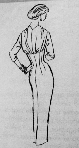 1950s Stunning Slim Dress Pattern Alan Phillips Prominent Designer A623 Vintage Sewing Pattern Ultra Slim Empire Sheath Unique Bloused Back With Tie Front Day or Cocktail Dress Bust 31 FACTORY FOLDED