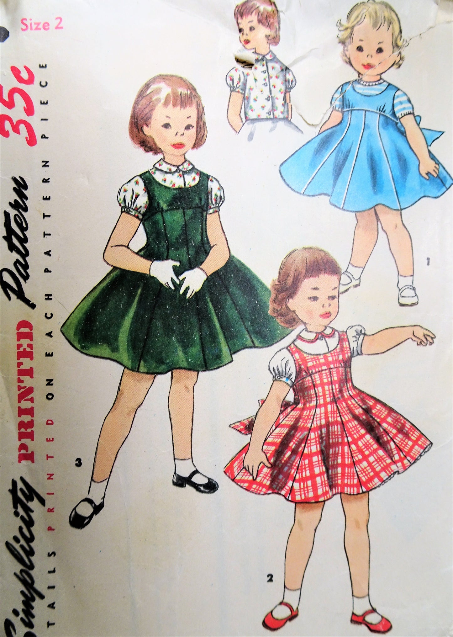 1950s CHARMING Little Girls Jumper Dress and Sweet Blouse Pattern SIMPLICITY 1251 Lovely Design Size 2 Childrens Vintage Sewing Pattern