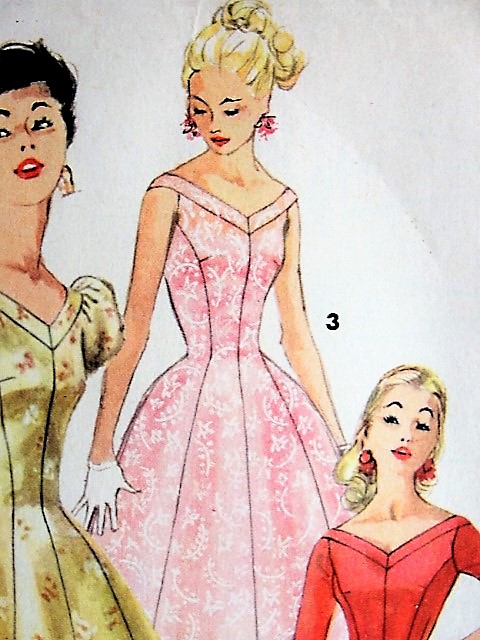 1950s LOVELY Party Dress Pattern SIMPLICITY 1673 Princess Style Figure Flattering Cocktail Evening Dress V BNecklines, 3 Style Versions Bust 32 Vintage Sewing Pattern
