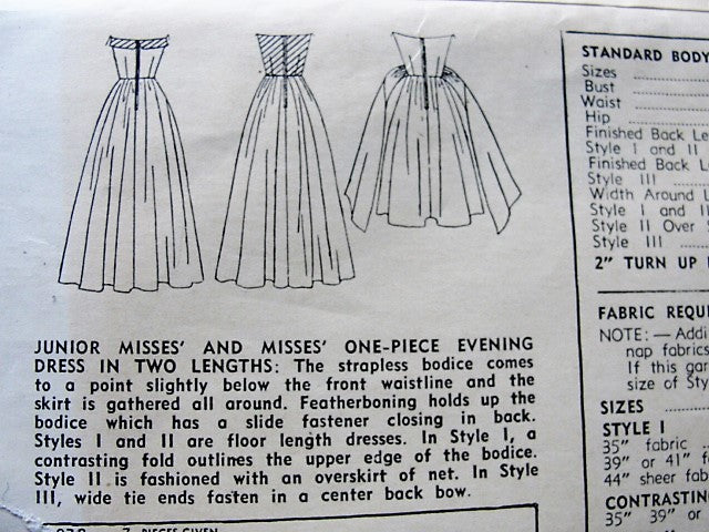 1940s BEAUTIFUL Strapless Dreamy Party Prom Evening Dress Pattern SIMPLICITY 1878 Figure Flattering SWEETHEART Neckline Glam Design Bust 31 Vintage Sewing Pattern