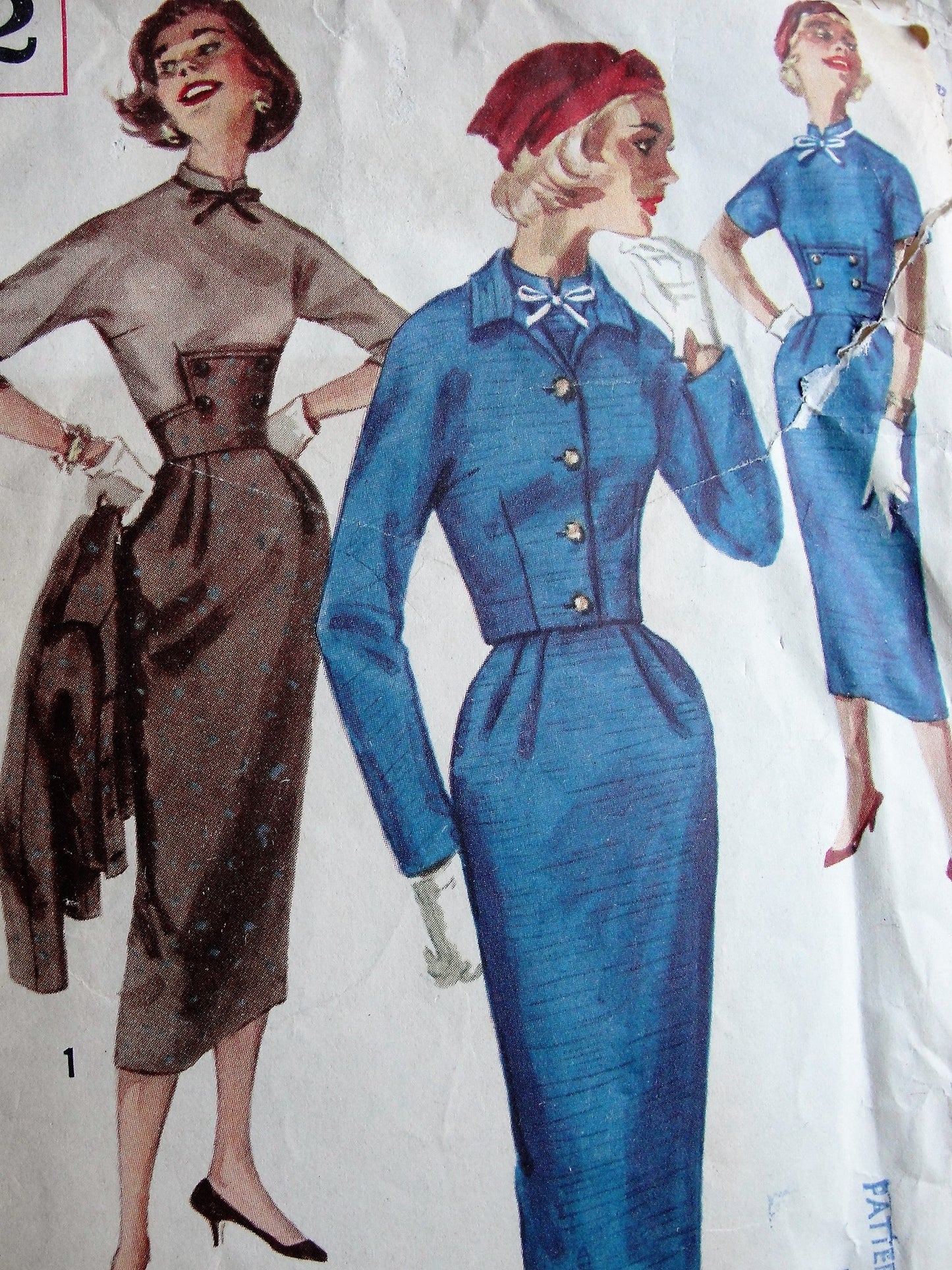 1950s Vintage SMART Fitted Dress with High Collar and Cropped Jacket Simplicity 2172 Sewing Pattern Bust 32