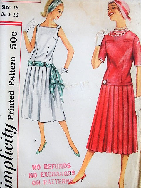 1950s PRETTY Pleated Two Piece Dress with Sash Simplicity 2363 Bust 36 Vintage Sewing Pattern