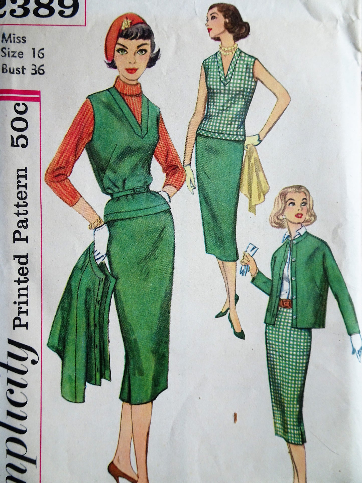 1950s SMART Separates Pattern SIMPLICITY 2389 Variety of Different Looks, Slim Skirt, Overblouse and Cardigan Jacket , Bust 36 Vintage Sewing Pattern
