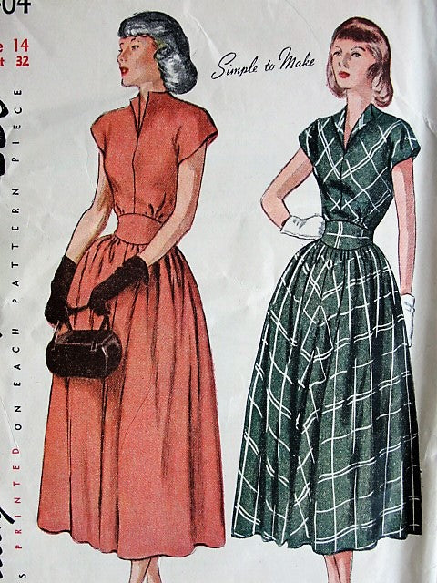 1940s Vintage ELEGANT Dress with Gathered Skirt Simplicity 2404 Bust 32 Sewing Pattern