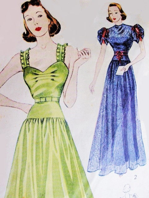 1930s Beautiful Evening Gown Pattern SIMPLICITY 2611 Two Glamorous Styles Evening Party or Dinner Frock Bust 34 Vintage Sewing Pattern