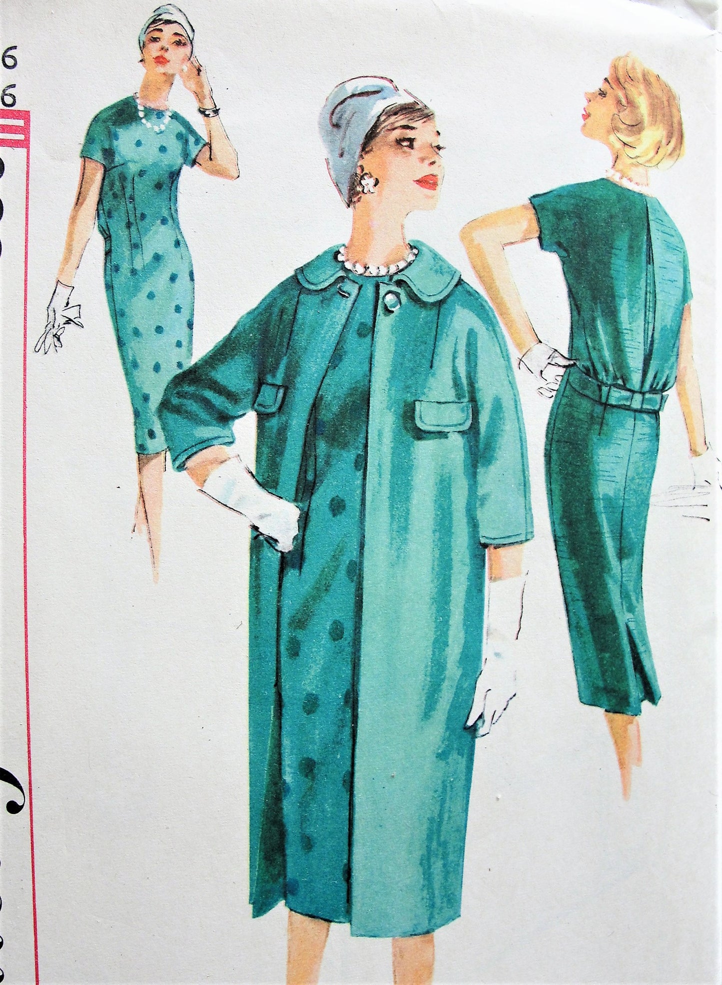 1950s FABULOUS Slim Dress and Straight Coat Pattern SIMPLICITY 2839 Daytime or After 5 Chemise Style Dress, Classy Slim Coat with Kimono Sleeves and Wide Collar Bust 36 Vintage Sewing Pattern FACTORY FOLDED