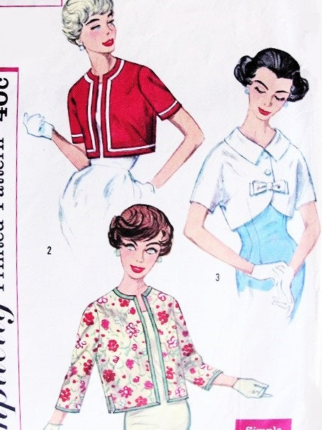 1960s CUTE Set of Jackets Pattern SIMPLICITY 2974 Simple To make Short Jackets 3 Styles Daytime or Evening Party Bust 34 Vintage Sewing Pattern