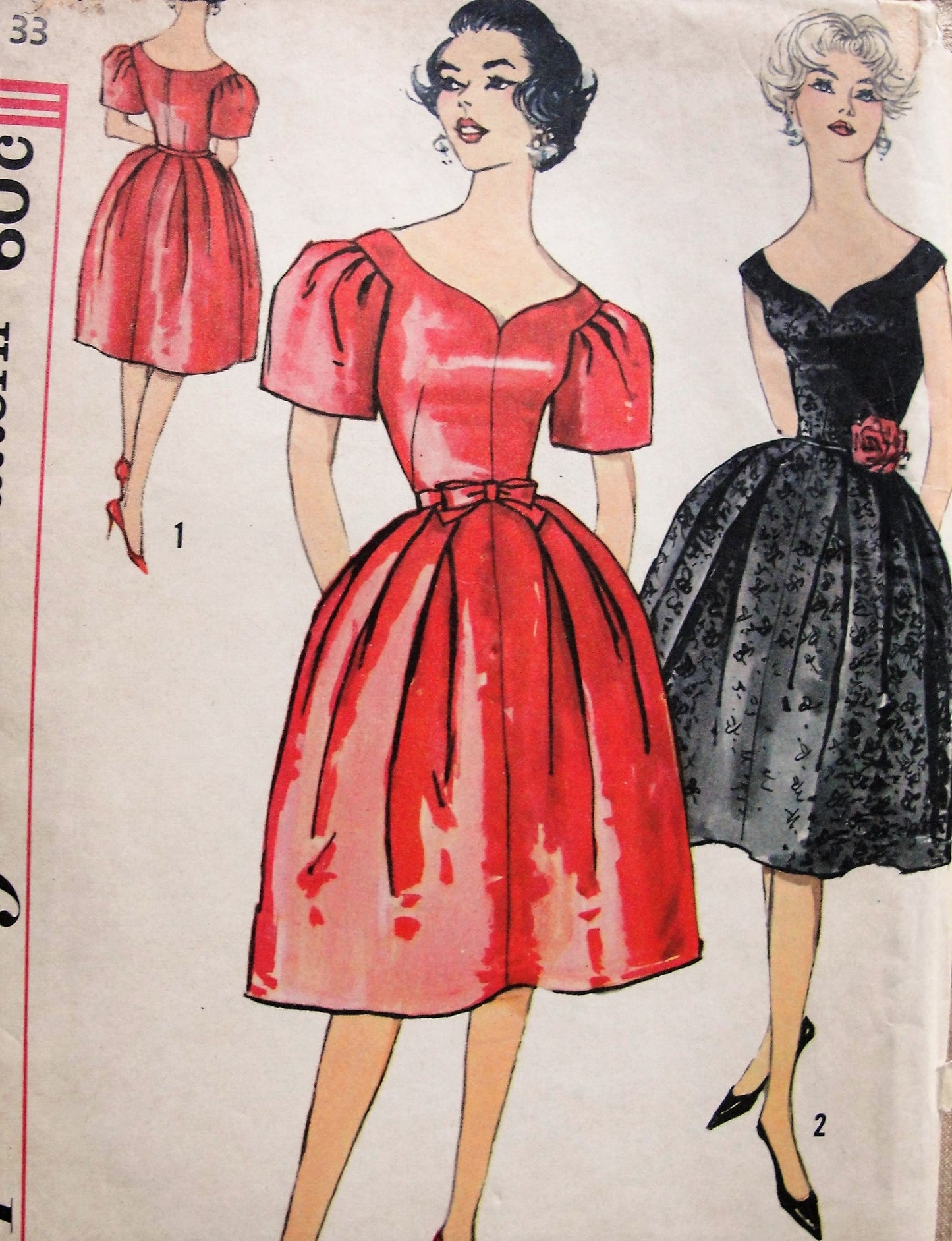 1960s LOVELY Cocktail Party Evening Dress Pattern SIMPLICITY 3212 Sweetheart Neckline and Gathered Skirt 2 Beautiful Versions, Bust 33 Vintage Sewing Pattern FACTORY FOLDED