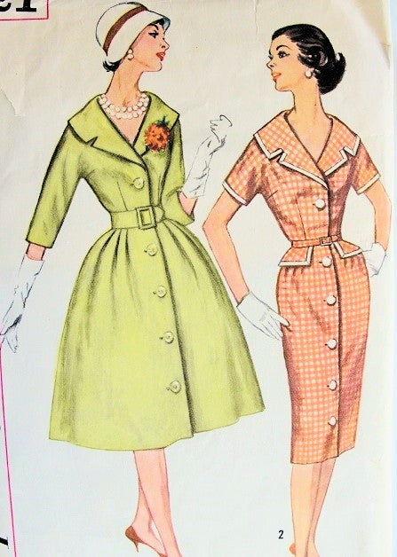 1960s Mad Men Style Flared or Slim Dress Pattern SIMPLICITY 3321 Lovely Wide Collar Front Button Dress Daytime or Cocktail Bust 31.5 Vintage Sewing Pattern