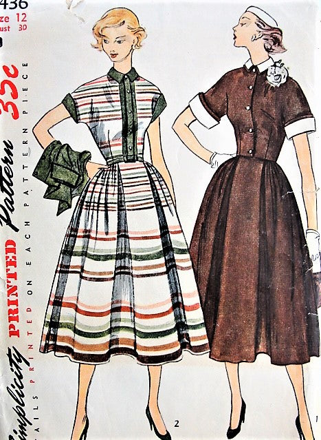 1950s CLASSIC Dress with Jacket and Detachable Collar and Cuffs Simplicity 3436 Bust 30 Vintage Sewing Pattern
