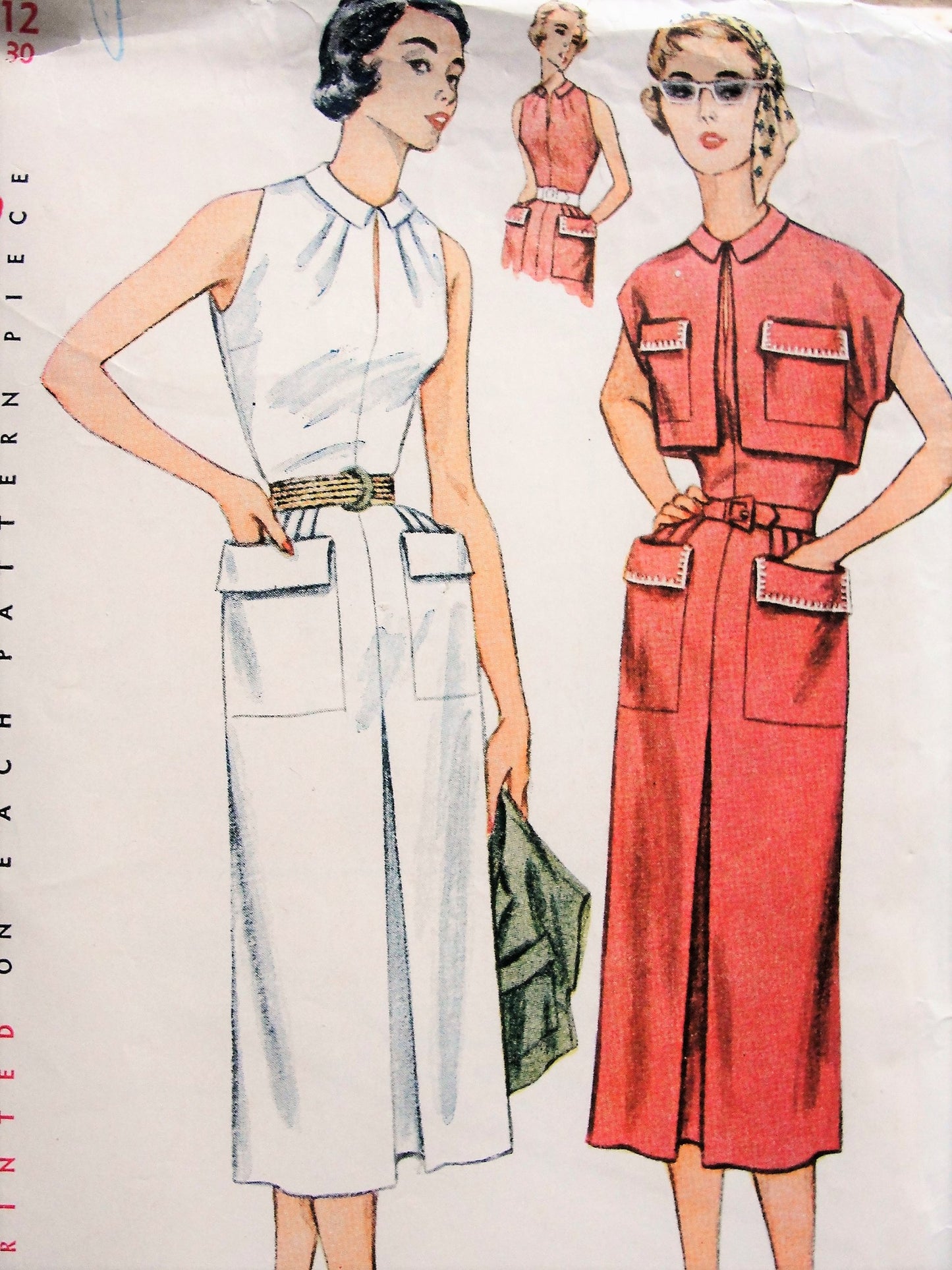 1950s Vintage BREEZY Sleeveless Dress with Pockets and Bolero Simplicity 3613 Sewing Pattern Bust 30