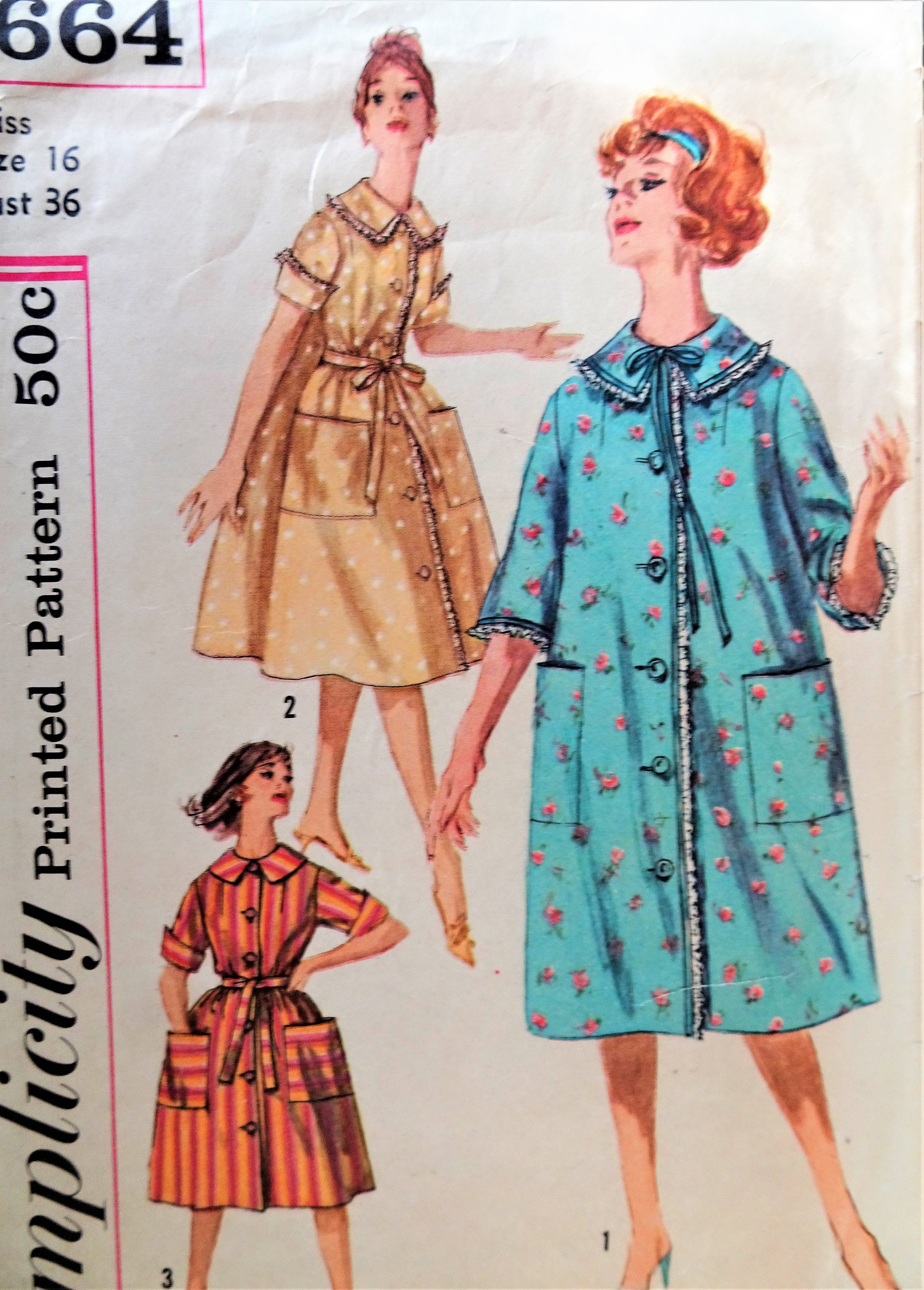 Early 1960s House Coat or House Dress Pattern SIMPLICITY 3664 Big Pock – So Vintage Patterns