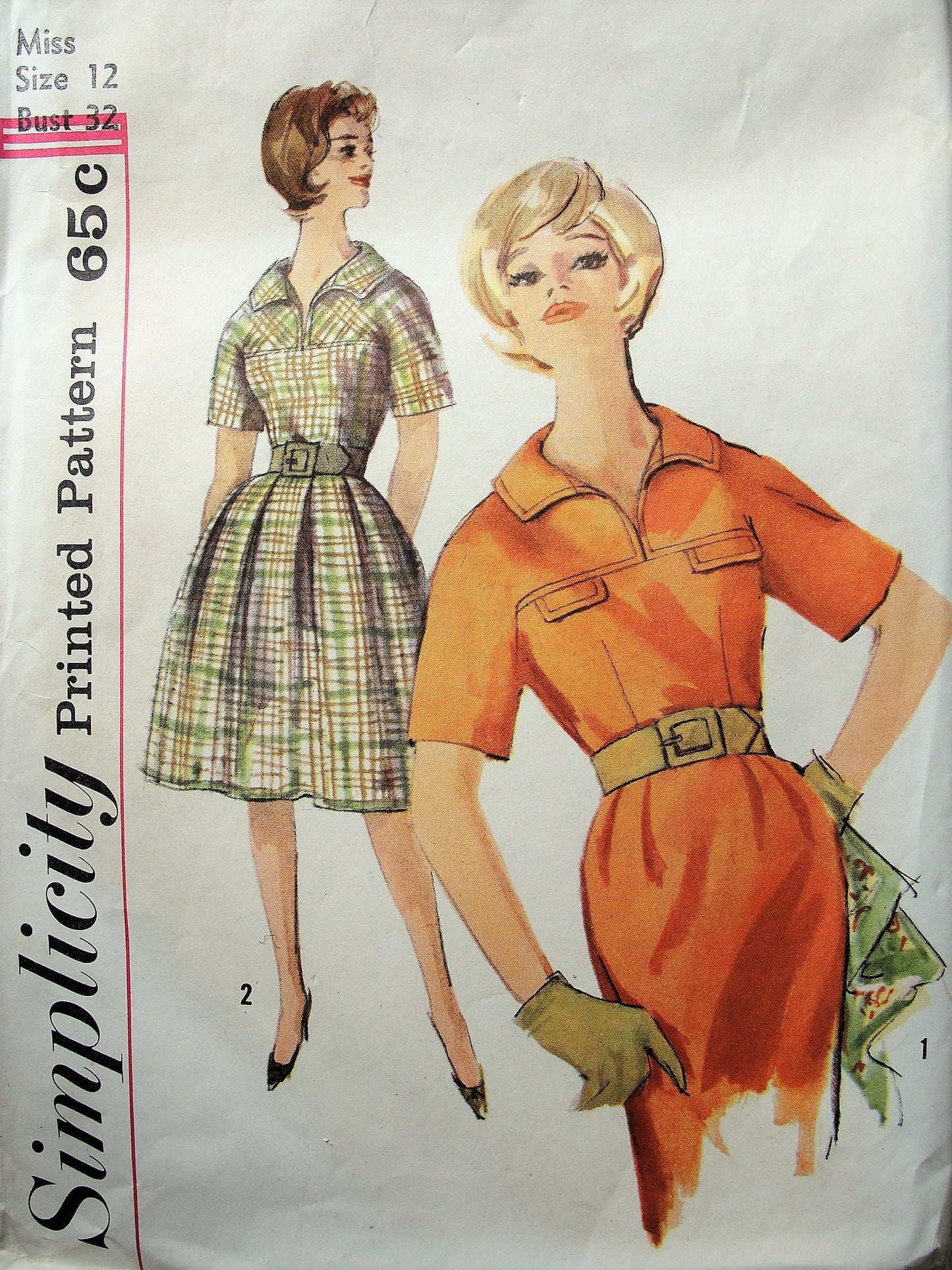 1960s Vintage STYLISH Dress with Collar and Two Style Skirts Simplicity 4025 Sewing Pattern Bust 32