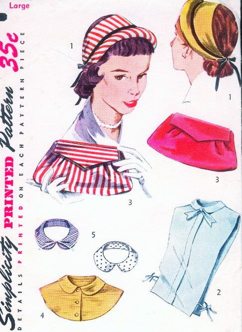 1940s ACCESSORIES PATTERN HATS, DICKEYS, COLLAR, HAND BAG PURSE SIMPLICITY 4195 Vintage Sewing Pattern