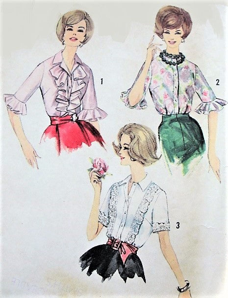 1960s RETRO Blouse Pattern SIMPLICITY 4212 Three Lovely Styles,Day or Evening Styles Bust 32 Vintage Sewing Pattern