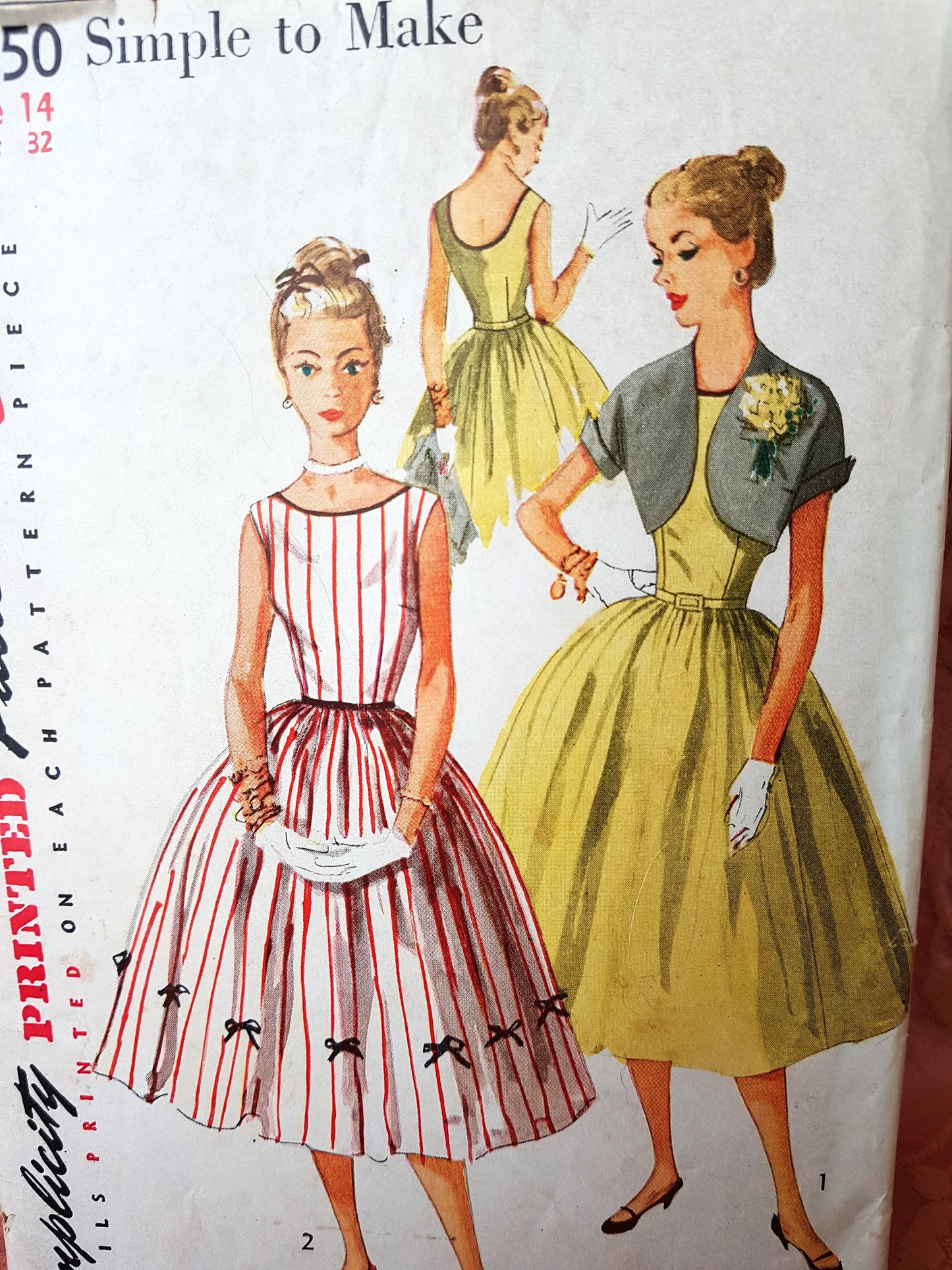 1950s LOVELY 1950s Day or Party Dress and Bolero Pattern SIMPLICITY 4250 Bust 32 Simple To Make Vintage Sewing Pattern