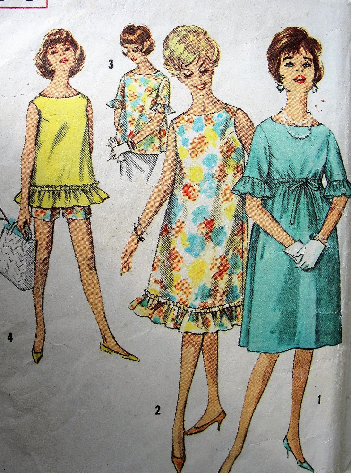 1960s CUTE Maternity Ruffled Dress and Top with Shorts Pattern SIMPLICITY 4506 Bust 31 Vintage Sewing Pattern