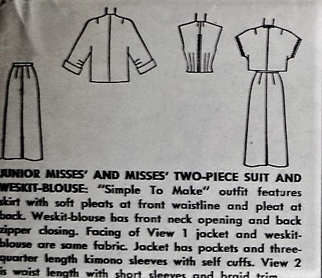 1950s CLASSY Suit and Weskit Blouse Pattern SIMPLICITY 4562 Slim Skirt, Overblouse Boxy Jacket Simple To Make Bust 32 Vintage Sewing Pattern