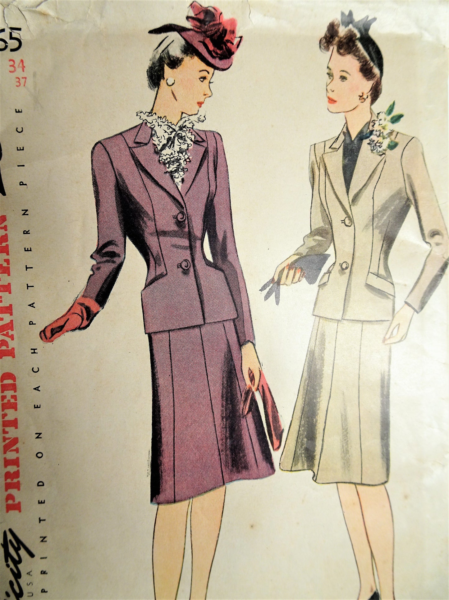 1940s SIMPLICITY 4565 Suit Pattern Bust 34 Vintage Sewing Pattern