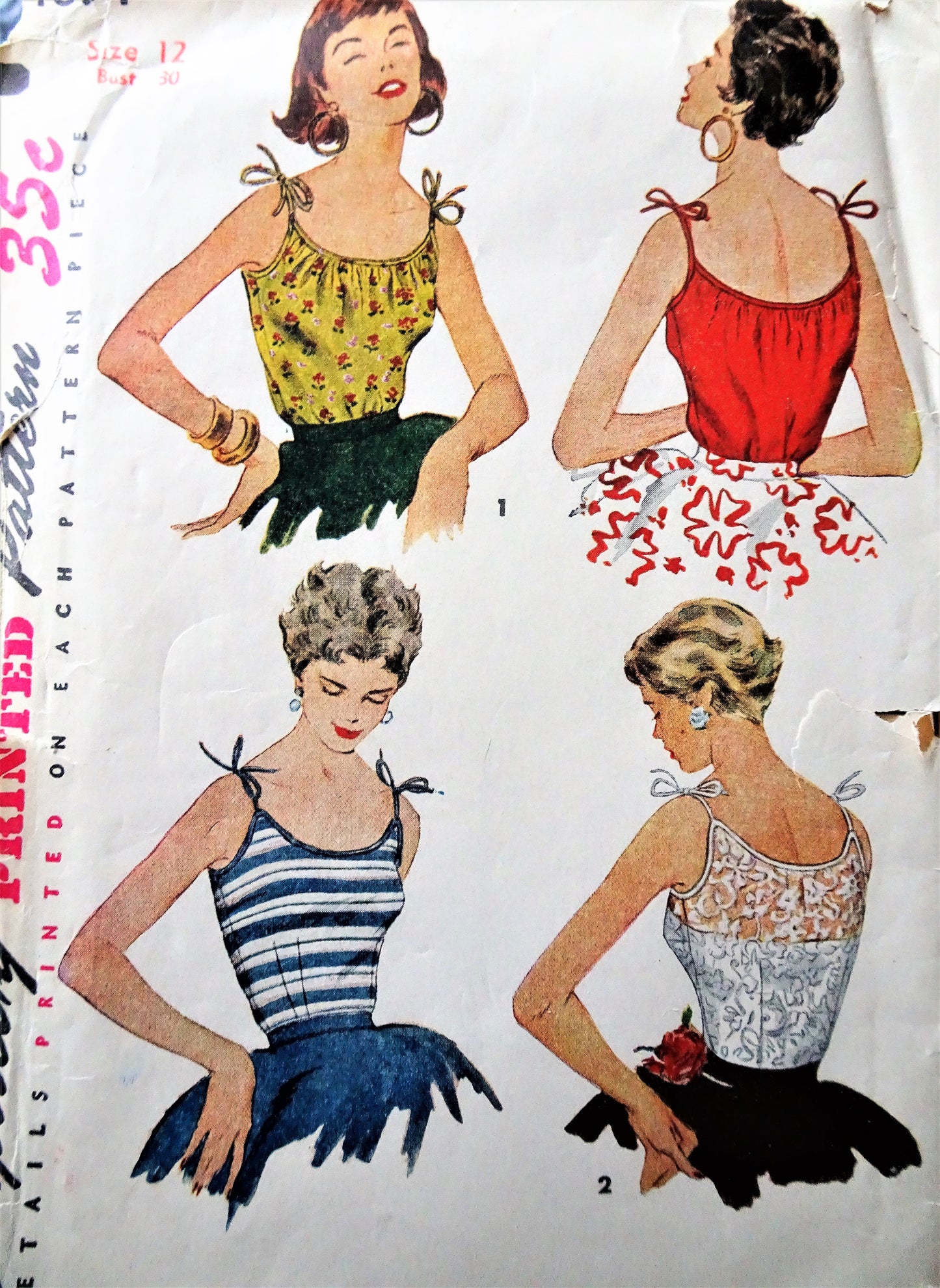 1950s PRETTY Blouse Pattern SIMPLICITY 4694 Day or Evening Spaghetti Strap Scoop Neck Sleeveless Blouse, Bust 30 Vintage Sewing Pattern