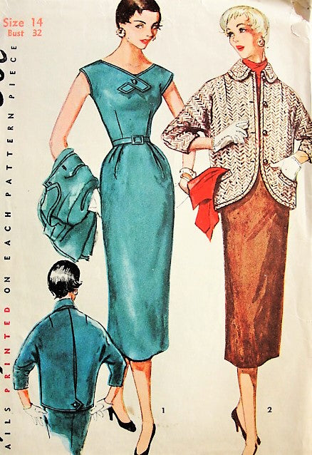 ALLURING 1950s Fitted Dress and Jacket Simplicity 4765 Bust 32 Vintage Sewing Pattern