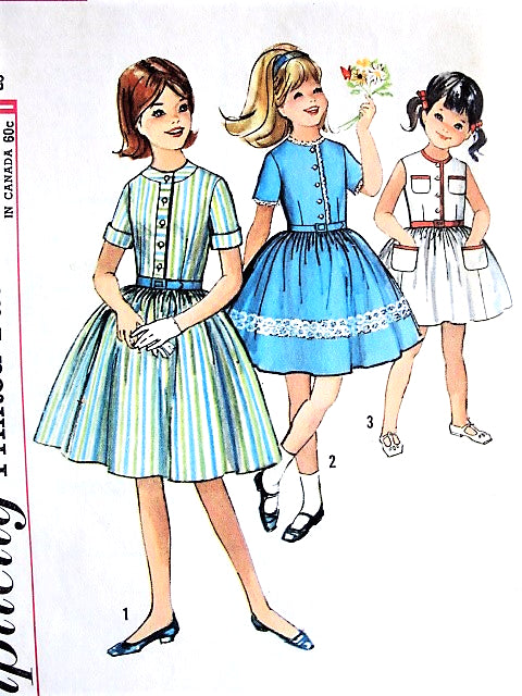 1960s PRETTY Girls Dress Pattern SIMPLICITY 4869 Three Sweet Styles Size 8 Childrens Vintage Sewing Pattern