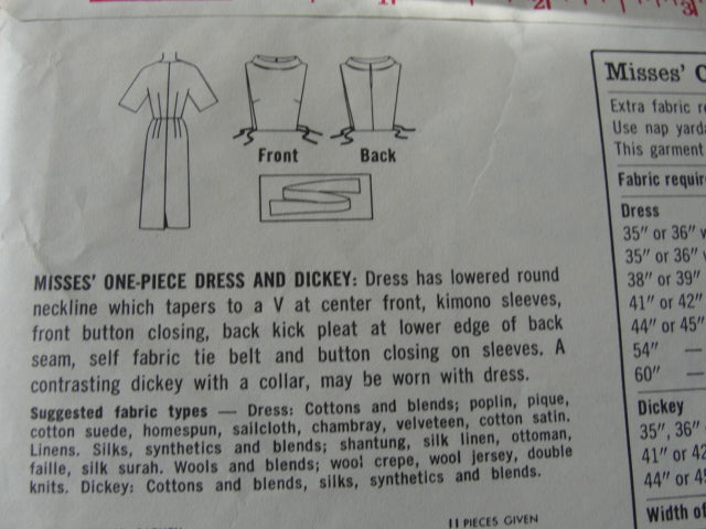 CHIC Paris Designed Early 60s Dress Pattern SIMPLICITY 4933,Paris Fashion Slim Dress and Dickey Bust 34 Vintage Sewing Pattern FACTORY FOLDED