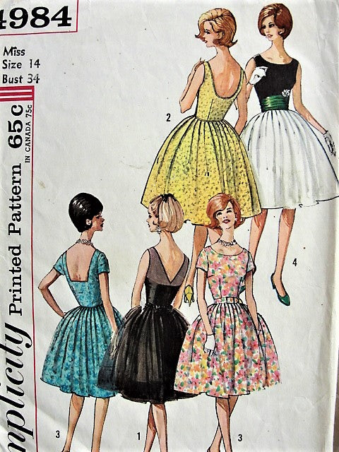 1960s BEAUTIFUL Party Cocktail Evening Dress Pattern SIMPLICITY 4984 Three Styles with Cummerbund Bust 34 Vintage Sewing Pattern