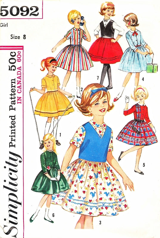 1960s CUTE Girls Seven Day Wardrobe Pattern SIMPLICITY 5092 Dress and Weskit Sweet Styles Size 8 Vintage Childrens Sewing Pattern UNCUT