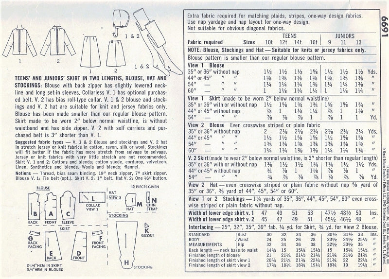 1960s MOD Skirt Blouse Top Hat and Stockings Pattern SIMPLICITY 6691Two Skirt Lengths, 2 Blouse Versions Bust 30 Vintage Sewing Pattern UNCUT