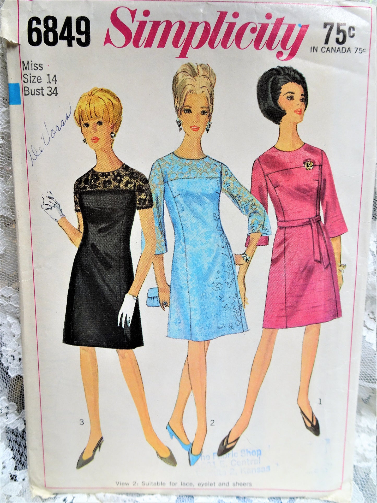 MOD 1960s Day or Party Dress Pattern SIMPLICITY 6849 Three Versions Perfect For Lace,Eyelet and Sheers,Bust 34 Vintage Sewing Pattern UNCUT