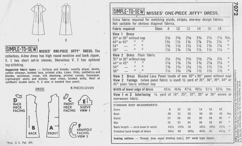 1960s MOD Jiffy Dress Pattern Simplicity 7072 Simple To Sew A Line Dress 2 Style Versions Bust 32 Vintage Sewing Pattern