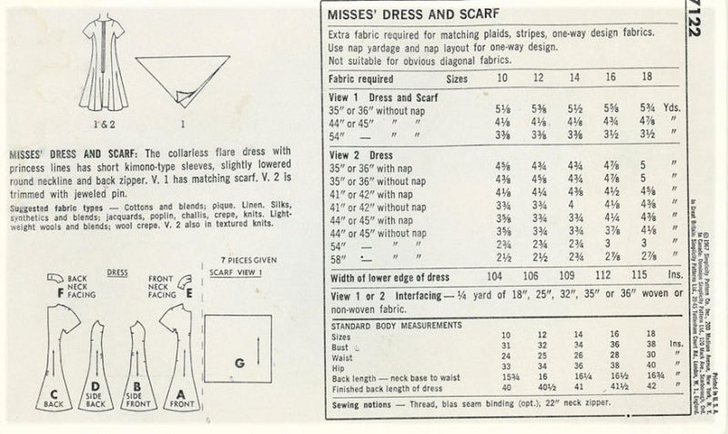 1960s FAB Princess Seam Fit and Flare Dress and Scarf Pattern SIMPLICITY 7122 Bust 32 Vintage Sewing Pattern FACTORY FOLDED