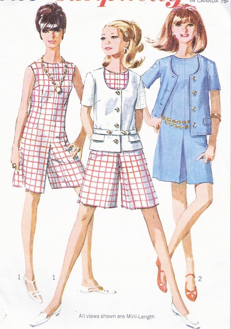 1960s CUTE Mod Culotte Dress and Jacket Pattern SIMPLICITY 7159 Cute Style Bust 32 Vintage Sewing Pattern