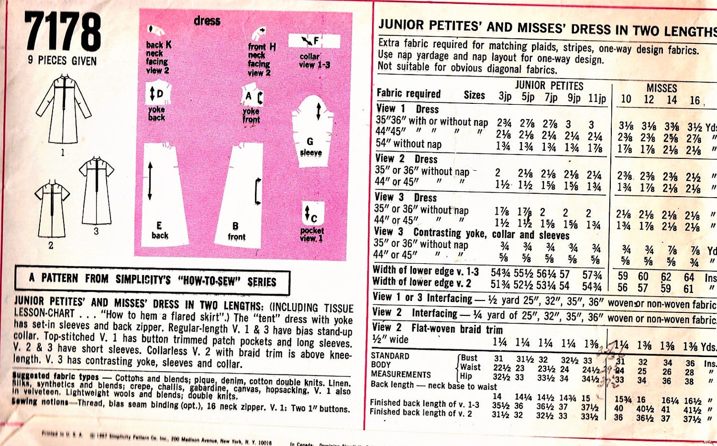 1960s MOD Dress Pattern SIMPLICITY 7178 Three CUTE Styles Bust 32 How To Sew Vintage Sewing Pattern UNCUT