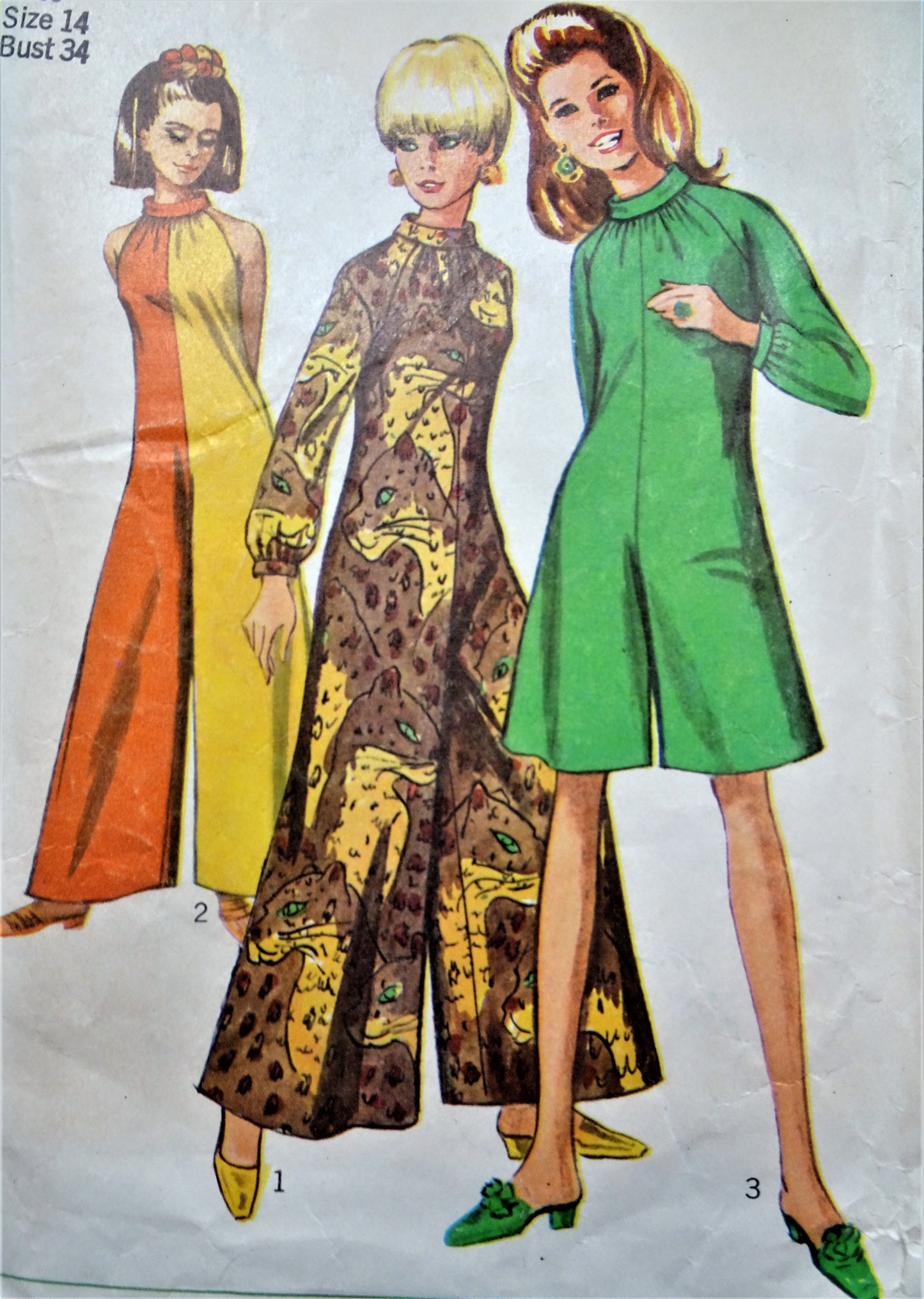 1960s MOD Pantdress Jumpsuit Pattern SIMPLICITY 7359 Three Style Versions, 2 Lengths, Daytime or Evening Jumpsuit, Bust 34 Vintage Sewing Pattern