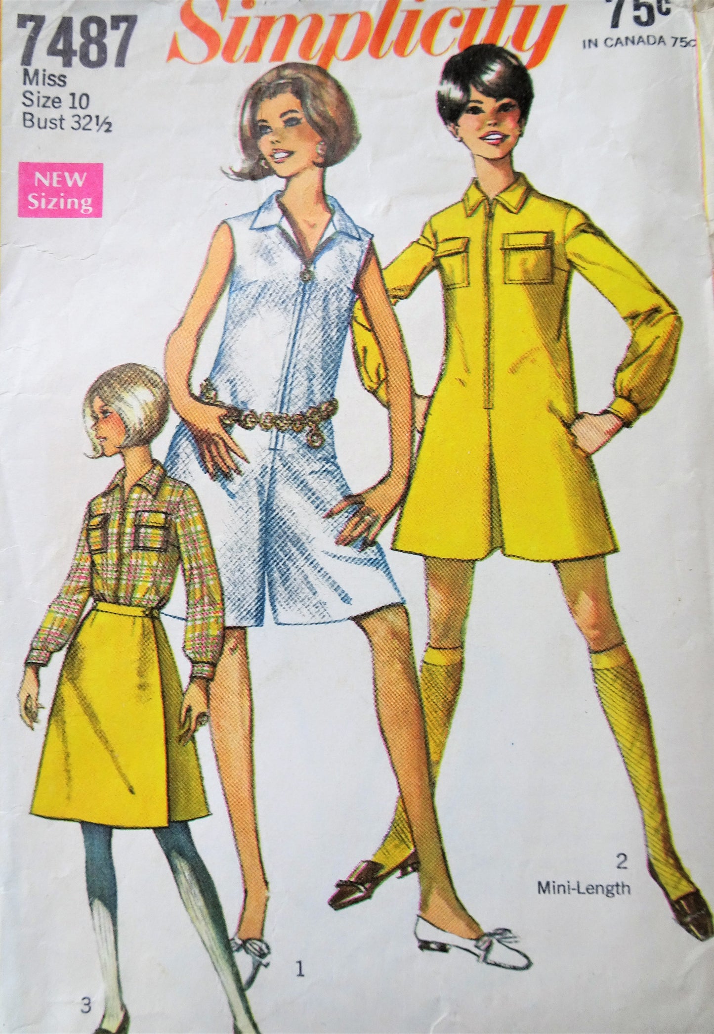 1960s MOD Pantdress in Two Lengths and Front-Wrap Skirt Pattern SIMPLICITY 7487 Cute Styles Bust 32 Vintage Sewing Pattern