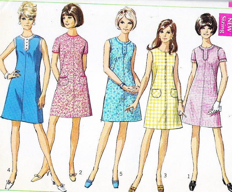 1960s MOD A Line Dress Pattern SIMPLICITY 7530 Five Cute Style Versions Bust 32 or 36 Vintage Sewing Pattern