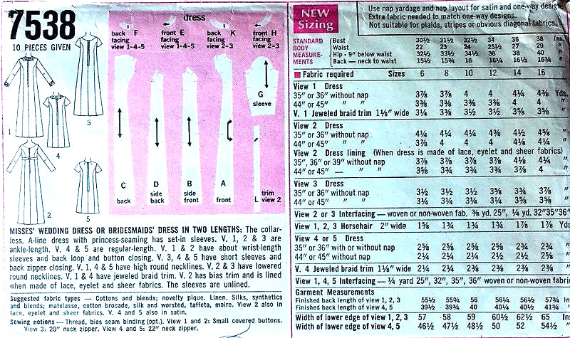 60s RETRO Wedding Dress Pattern SIMPLICITY 7538 A Line Princess Seams Bridal Gown Bridesmaids Dress Bust 31 Vintage Sewing Pattern