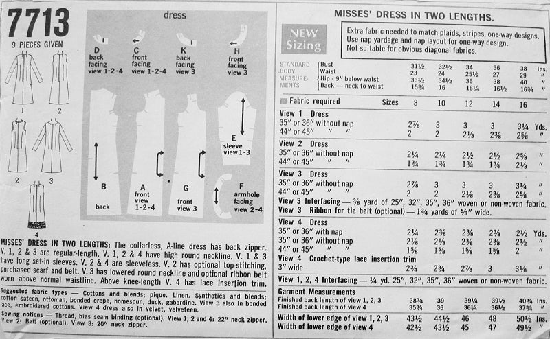 1960s MOD Dress Pattern SIMPLICITY 7713 Four Fab Styles Daytime and Party, Bust 31 UNCUT Vintage Sewing Pattern