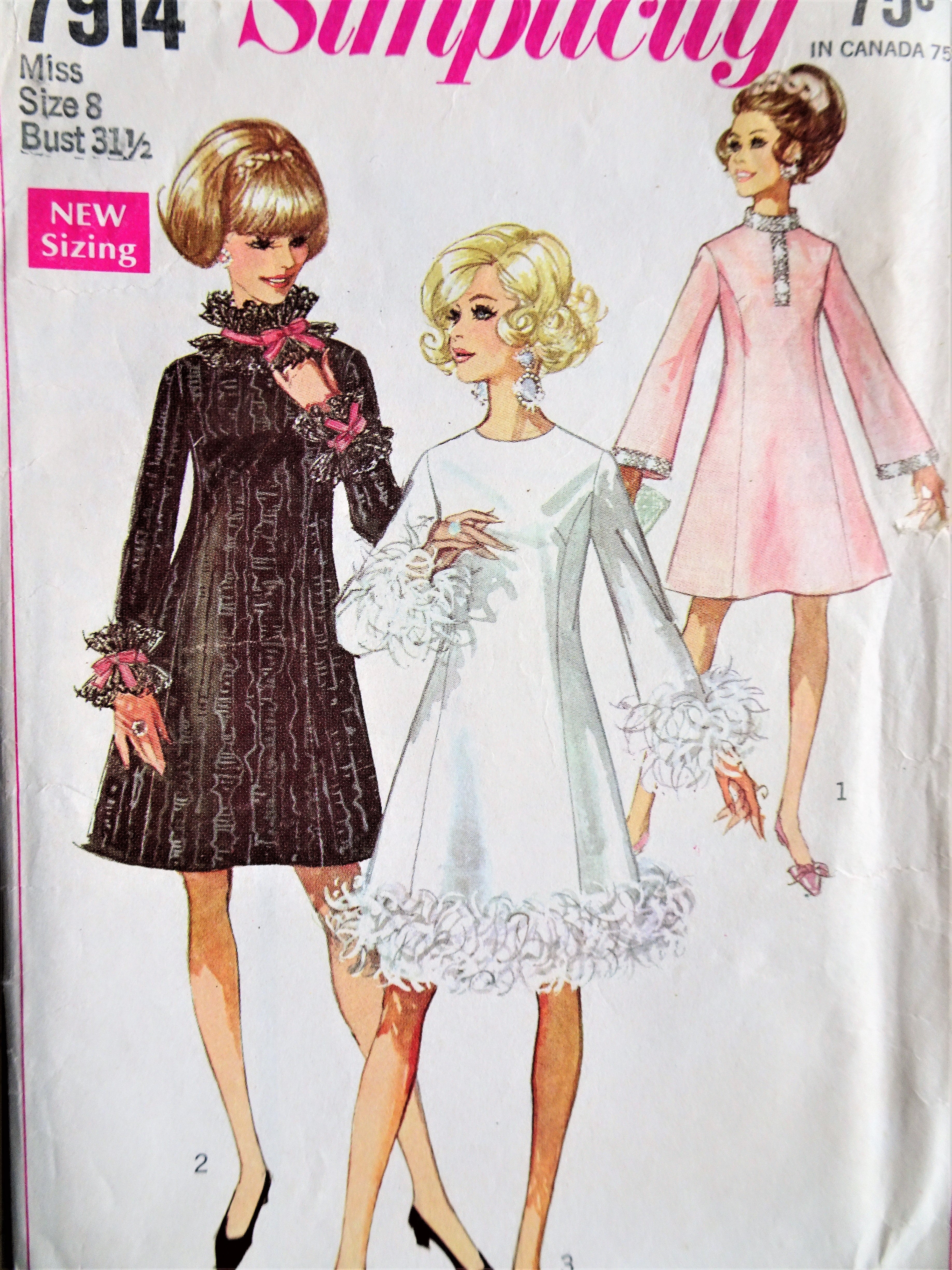 simplicity vintage 1960's evening dress jacket pattern 7348 1960s MOD Party Cocktail 7914 Classic – So Patterns V (2E - 4E) Black Sheer Mini Dress Size:34/34
