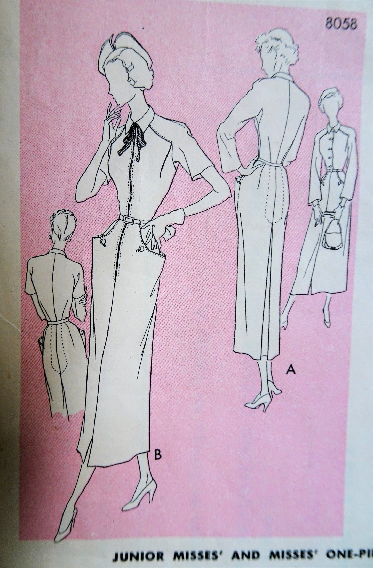 1940s CHIC Slim Dress Pattern SIMPLICITY Designers 8058 Classy Design Details Bust 32 Vintage Sewing Pattern