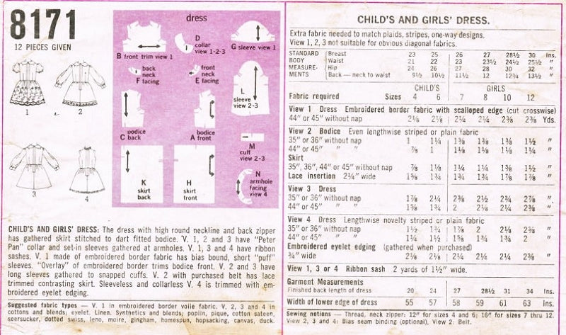 CUTE 1960s Simplicity 8171 Girls Party Flower Girl Dress Size 10 Vintage Sewing Pattern UNCUT