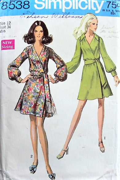 1960s EFFORTLESS Wrap Dress with Sash Simplicity 8538 Bust 34 Vintage Sewing Pattern