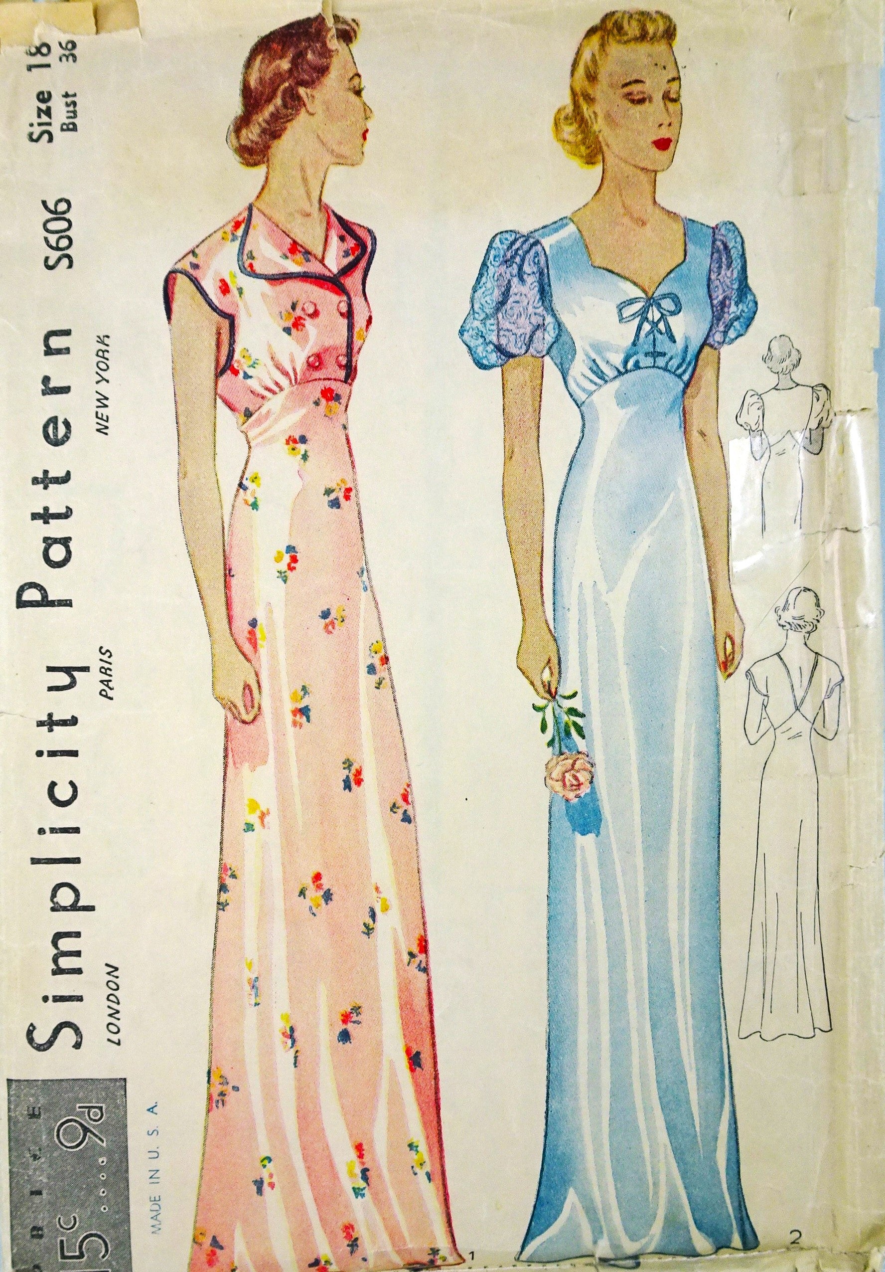 1930s GLAMOROUS Nightgown Pattern SIMPLICITY S606 Two Beautiful Design – So Vintage Patterns