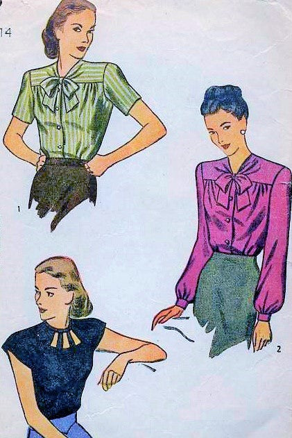 1940s Beautiful Blouse Pattern Simplicity 1430 Three Styles Includes Eye Catching Film Noir Cutout Neckline Forties Vintage Sewing Pattern FACTORY FOLDED