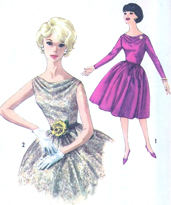 1960s FABULOUS Cocktail Party Dress Pattern SIMPLICITY 4168 Full Skirt Evening Dress Flattering Cowl Draped Neckline Sleeveless Version Bust 34 Vintage Sewing Pattern