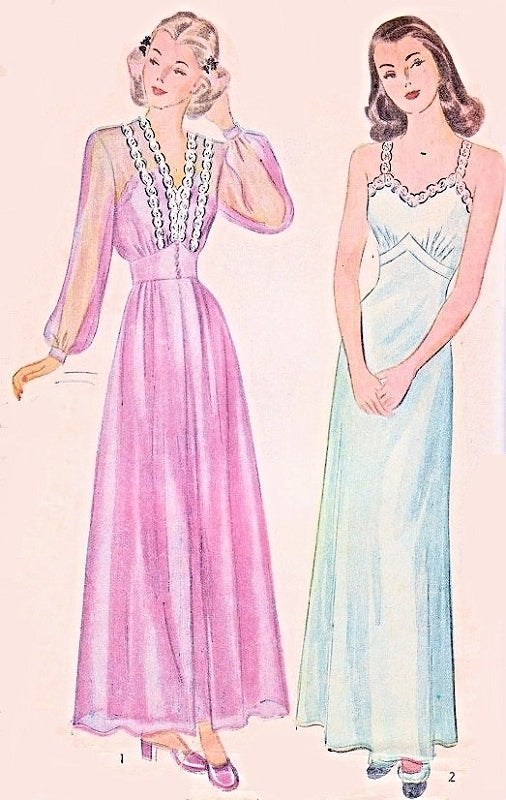 1940s ROMANTIC Nightgown and Negligee Robe Pattern SIMPLICITY 4995 Wedding Trousseau Boudoir Lingerie Styles Bust 30 Vintage Sewing Pattern