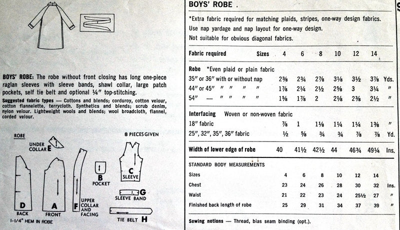 1960s Boys Robe Pattern Simplicity 6767 Bath Robe Vintage Sewing Pattern FACTORY FOLDED
