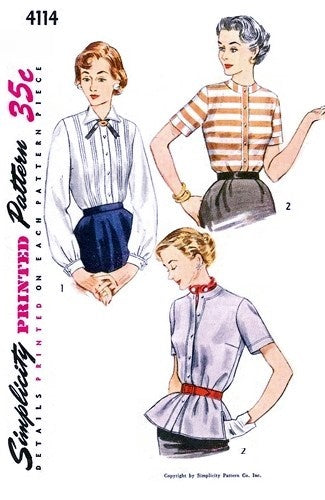 1950s Blouse and Overblouse Pattern Simplicity 4114 Three Style Versions Versatile Blouses Bust 30 Vintage Sewing Pattern FACTORY FOLDED
